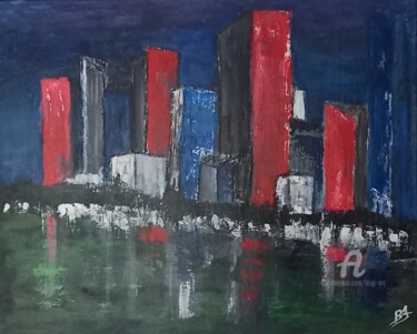 Painting titled "Ville à 4 mains" by Brigi'Art, Original Artwork, Acrylic