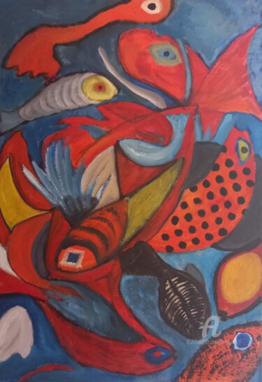 Painting titled "Poissons, bonne pêc…" by Brigi'Art, Original Artwork, Acrylic