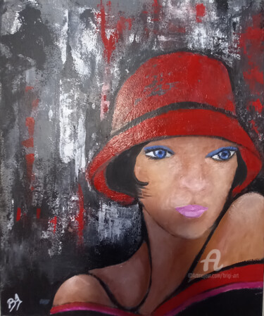 Painting titled "Femme Rayon chapeau…" by Brigi'Art, Original Artwork, Acrylic