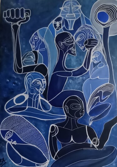 Painting titled "Paradis Bleu" by Brigi'Art, Original Artwork, Acrylic