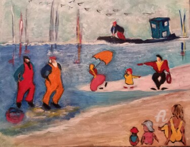 Peinture intitulée "A la plage" par Brigi'Art, Œuvre d'art originale, Acrylique