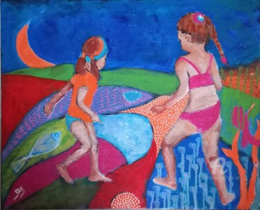 Painting titled "les filles du bord…" by Brigi'Art, Original Artwork, Acrylic Mounted on Wood Stretcher frame