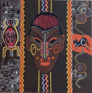 Malerei mit dem Titel "Aborigène 1" von Brigi'Art, Original-Kunstwerk, Acryl Auf Keilrahmen aus Holz montiert