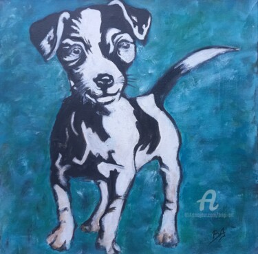 Painting titled "Chien Jack RUSSELL" by Brigi'Art, Original Artwork, Acrylic Mounted on Wood Stretcher frame