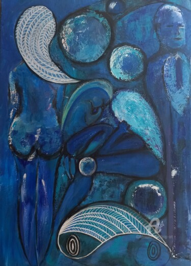Картина под названием "Bleue ... comme une…" - Brigi'Art, Подлинное произведение искусства, Акрил Установлен на Деревянная р…