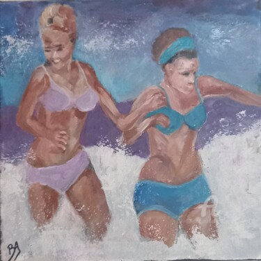 Painting titled "Deux femmes à la mer" by Brigi'Art, Original Artwork, Acrylic Mounted on Wood Stretcher frame