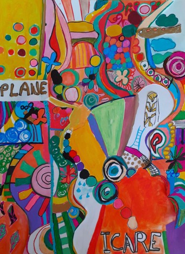 Icare (l'aéroplane) Dessin intitulée "Icare (l'aéroplane)" par Brigite Oury, Œuvre d'art originale, Marqueur