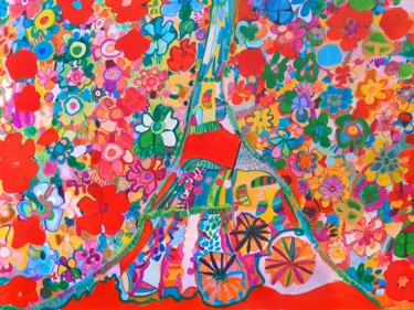 Collages intitulée "Blooming flowers" par Brigite Oury, Œuvre d'art originale, Collages