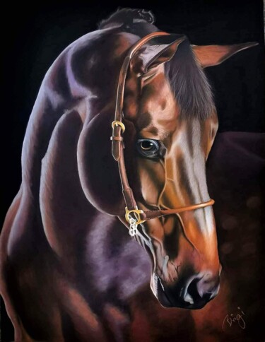Desenho intitulada "Horse portrait" por Brigitta Lukács, Obras de arte originais, Pastel