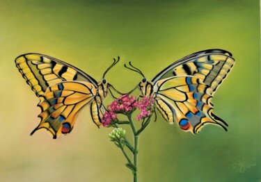 Ζωγραφική με τίτλο "Butterflies" από Brigitta Lukács, Αυθεντικά έργα τέχνης, Παστέλ