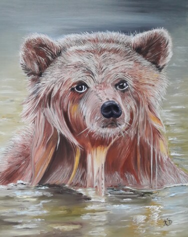 Peinture intitulée "Le bain de l 'ours" par Brigitte Andre, Œuvre d'art originale, Huile