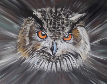 Painting titled "Hibou" by Brigitte Andre, Original Artwork, Acrylic Mounted on Wood Stretcher frame