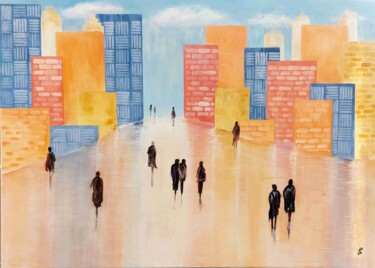 Malarstwo zatytułowany „Un jour ailleurs 2” autorstwa Brigitte Andre, Oryginalna praca, Akryl Zamontowany na Drewniana rama…