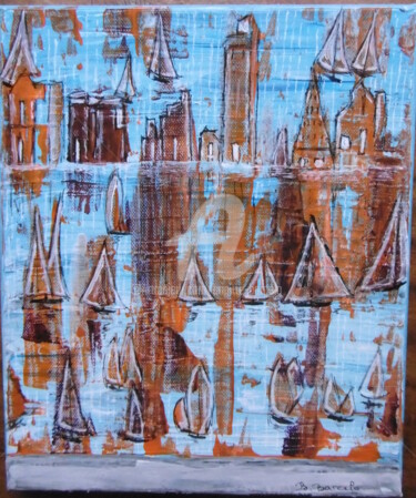 Painting titled "port de pêche" by Brigitte Barcelo, Original Artwork, Acrylic