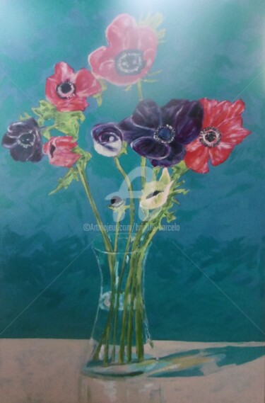 Painting titled "Bouquet , anémones" by Brigitte Barcelo, Original Artwork, Acrylic