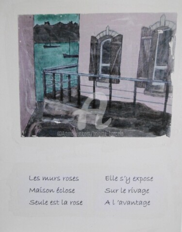 Painting titled "La maison rose" by Brigitte Barcelo, Original Artwork, Acrylic