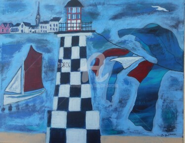 Painting titled "Le phare" by Brigitte Barcelo, Original Artwork, Acrylic