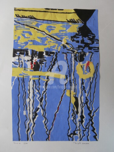 Printmaking titled "miroir 4" by Brigitte Barcelo, Original Artwork, Xylography Mounted on Cardboard