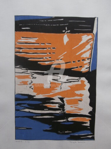 Druckgrafik mit dem Titel "Miroir 2" von Brigitte Barcelo, Original-Kunstwerk, Holzschnitt Auf Karton montiert