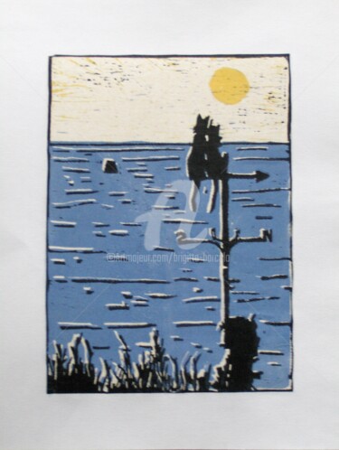 Gravures & estampes intitulée "Lune de miel" par Brigitte Barcelo, Œuvre d'art originale, Gravure Monté sur Carton