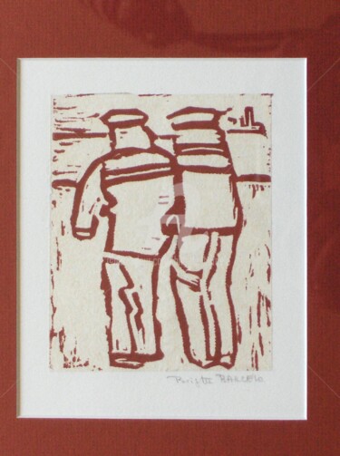 Gravures & estampes intitulée "Marins" par Brigitte Barcelo, Œuvre d'art originale, Linogravures Monté sur Carton