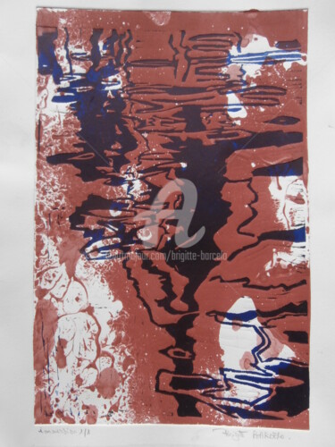 Gravures & estampes intitulée "Reflets 4" par Brigitte Barcelo, Œuvre d'art originale, Monotype Monté sur Carton
