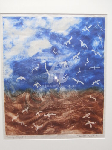 Gravures & estampes intitulée "Migration" par Brigitte Barcelo, Œuvre d'art originale, Monotype Monté sur Carton