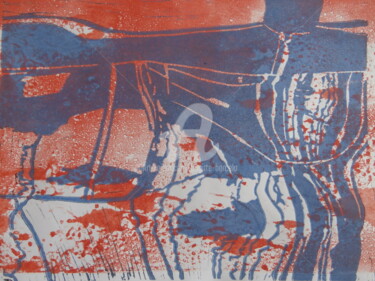 Gravures & estampes intitulée "gouttes de soleil" par Brigitte Barcelo, Œuvre d'art originale, Monotype Monté sur Carton