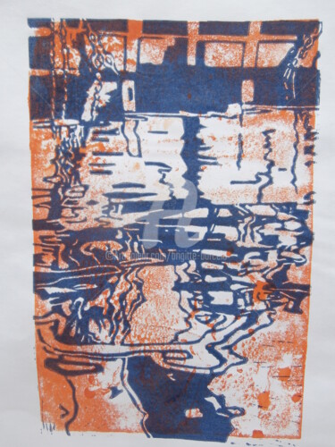 Gravures & estampes intitulée "immersion" par Brigitte Barcelo, Œuvre d'art originale, Monotype Monté sur Carton