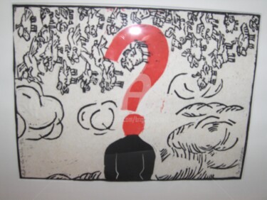 Gravures & estampes intitulée "tout le problème de…" par Brigitte Barcelo, Œuvre d'art originale, Linogravures Monté sur Car…