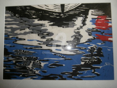 Printmaking titled "blue marine" by Brigitte Barcelo, Original Artwork, Xylography
