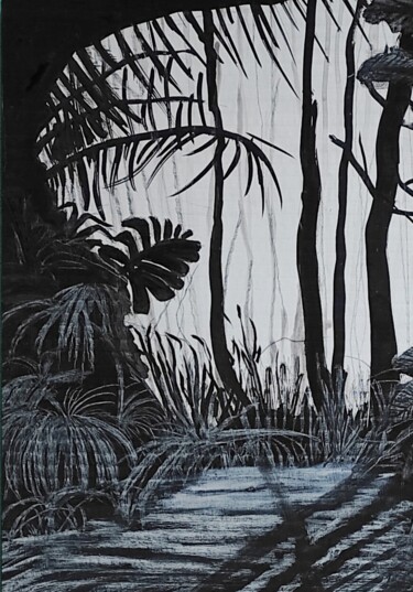 Dessin intitulée "Forêt Tropicale" par Brigitte Barcos Nosetti, Œuvre d'art originale, Encre