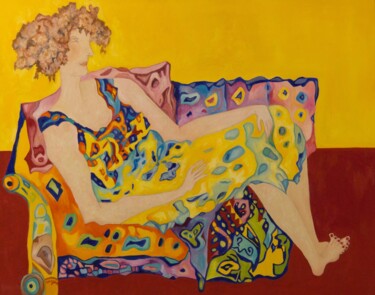 Schilderij getiteld "La femme au canapé" door Brigitte Bargain, Origineel Kunstwerk, Olie