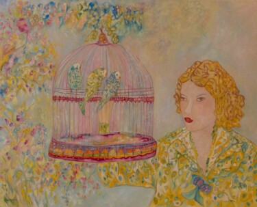 Painting titled "La femme aux trois…" by Brigitte Bargain, Original Artwork, Oil