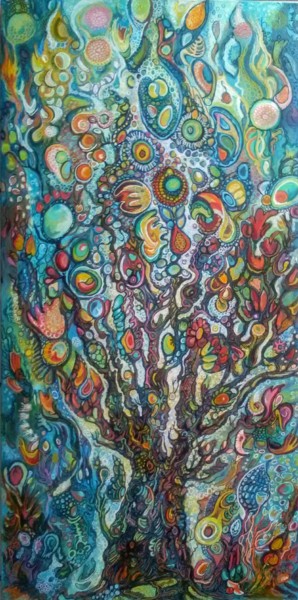Painting titled "L'arbre de vie" by Brigitte Belhache-Brivoal, Original Artwork, Acrylic