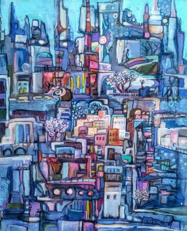 Painting titled "City" by Brigitte Belhache-Brivoal, Original Artwork, Acrylic