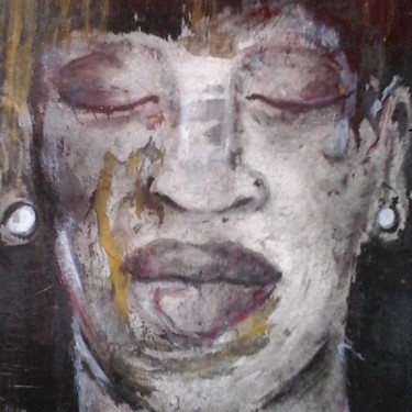 Painting titled "1er-tableau "faces…" by Brigitte Benitah, Original Artwork, Acrylic