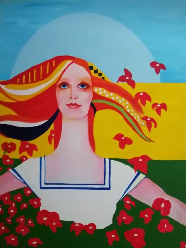 Painting titled "soleil bleu" by Brigitte Benitah, Original Artwork, Acrylic