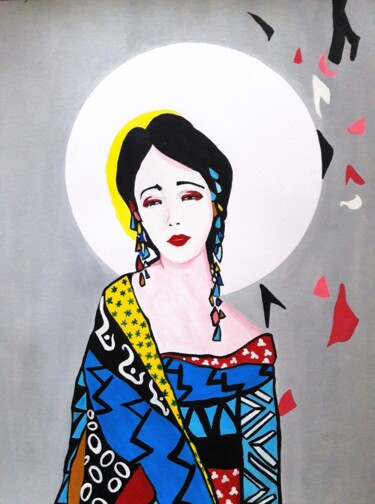 Painting titled "geisha" by Brigitte Benitah, Original Artwork, Acrylic