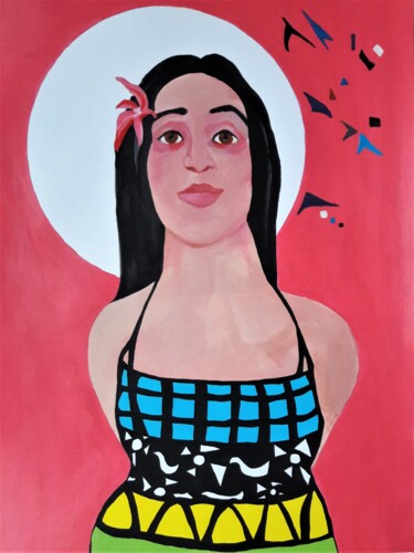 Painting titled "portrait femme" by Brigitte Benitah, Original Artwork, Acrylic