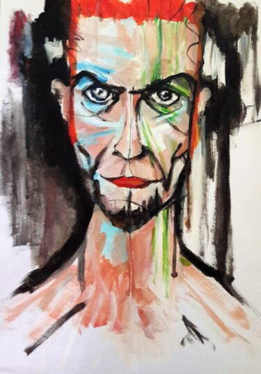 Peinture intitulée "portrait Bowie - d'…" par Brigitte Benitah, Œuvre d'art originale, Acrylique