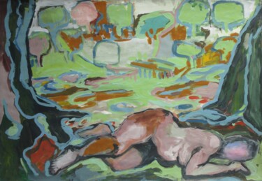 Peinture intitulée "Akt unter Bäumen" par Brigitte Böhme, Œuvre d'art originale, Acrylique