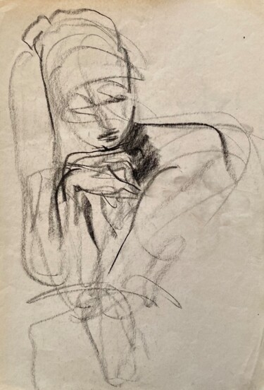 Drawing titled "Frau mit Hand" by Brigitte Böhme, Original Artwork, Graphite
