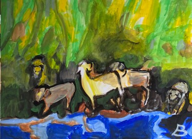 Painting titled "Der Morgen im Wald" by Brigitte Böhme, Original Artwork, Acrylic