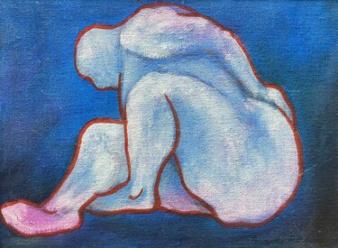 Peinture intitulée "Akt auf blauem Grun…" par Brigitte Böhme, Œuvre d'art originale, Huile