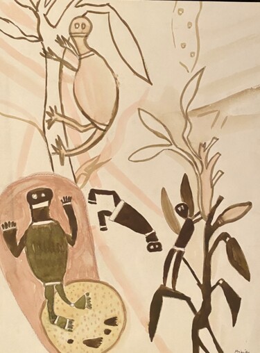 Painting titled "spuren der Aborigin…" by Brigitte Böhme, Original Artwork, Watercolor