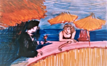Digitale Kunst mit dem Titel "An der Strandbar" von Brigitte Böhme, Original-Kunstwerk, Digitale Malerei