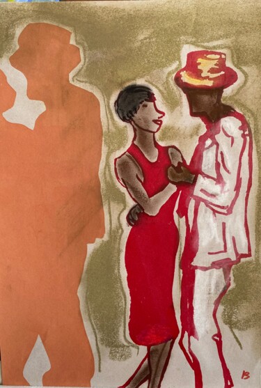 Malerei mit dem Titel "Tanzpaar" von Brigitte Böhme, Original-Kunstwerk, Siebdruck