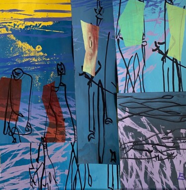 Painting titled "Radfahrer Collage" by Brigitte Böhme, Original Artwork, Screenprinting