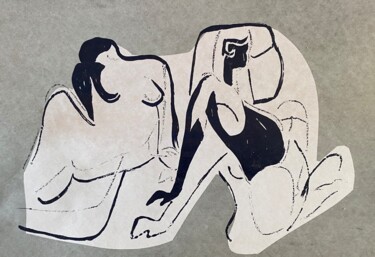 Zeichnungen mit dem Titel "Zwei Frauen" von Brigitte Böhme, Original-Kunstwerk, Siebdruck